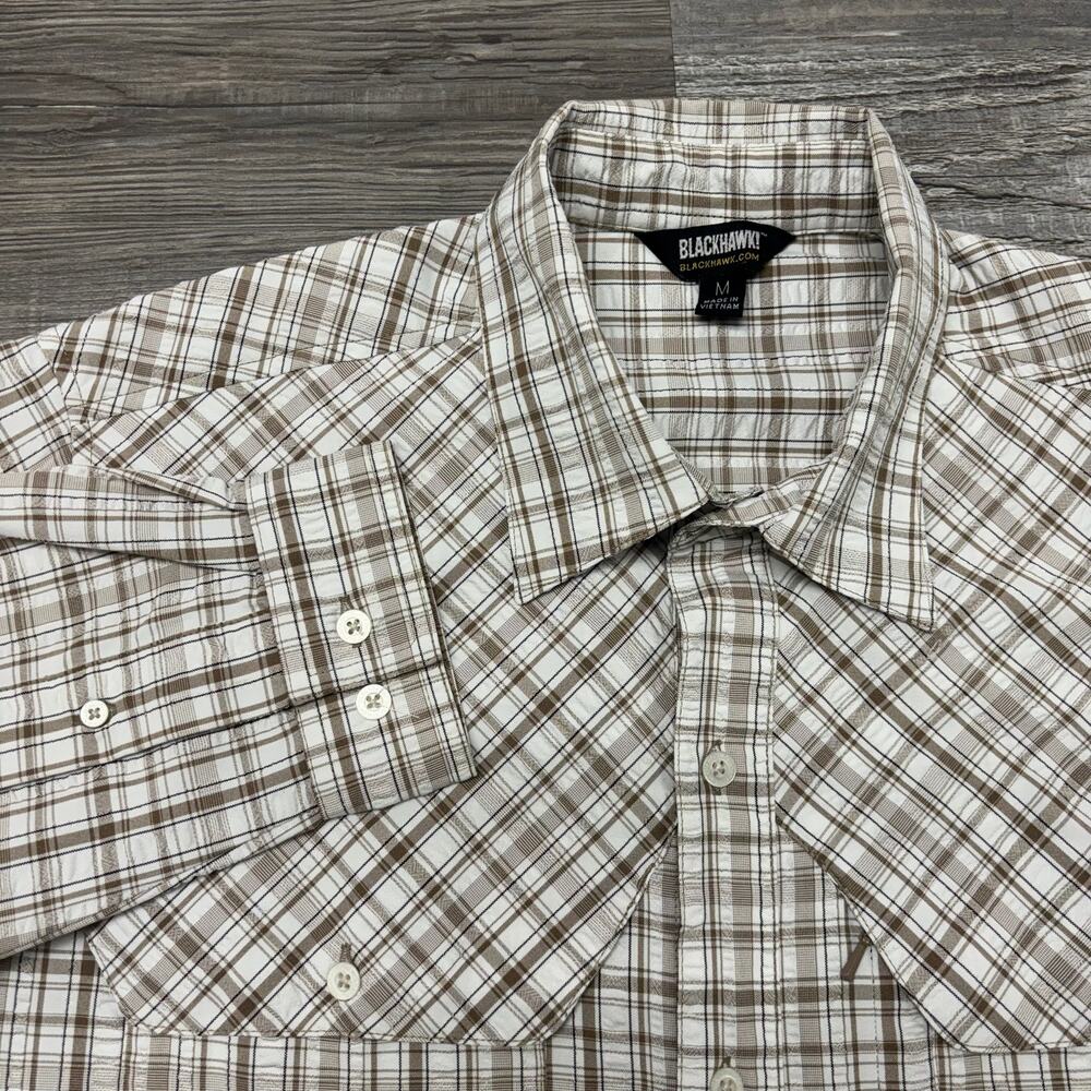 Blackhawk Brown Tan Mens Medium Button Up Long Sleeve Tartan Techwear Shirt